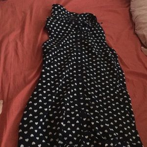 Navy blue knee length dress with white hearts